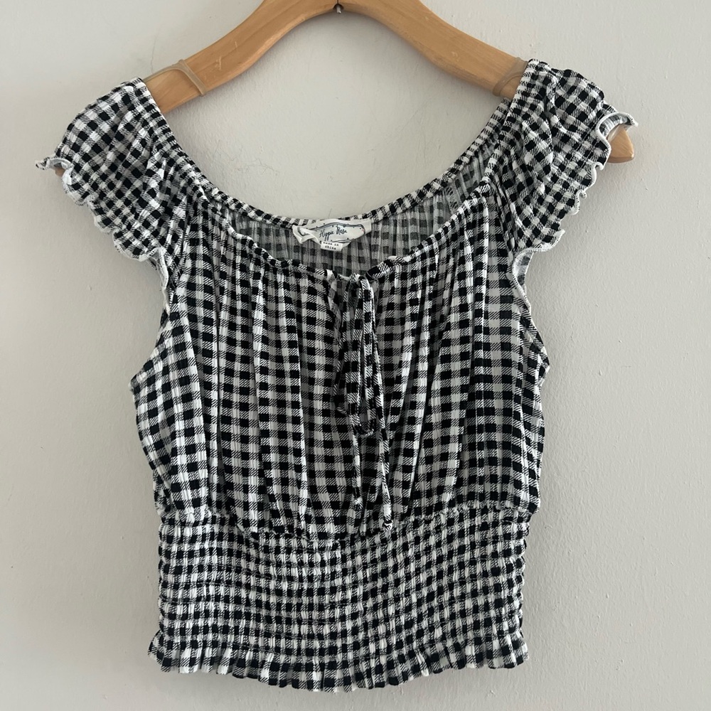 Hippie Rose Gingham Peasant Coquette Crop Top Sz XS